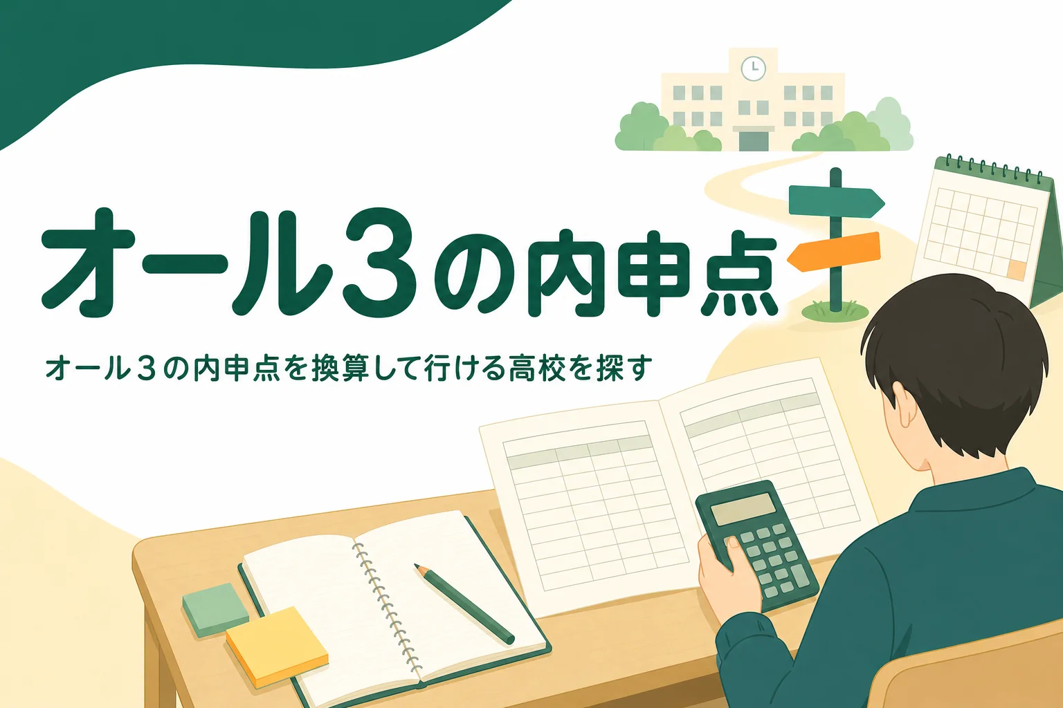 オール3の内申点の数え方と、偏差値の目安・行ける高校の探し方を解説する記事のアイキャッチ