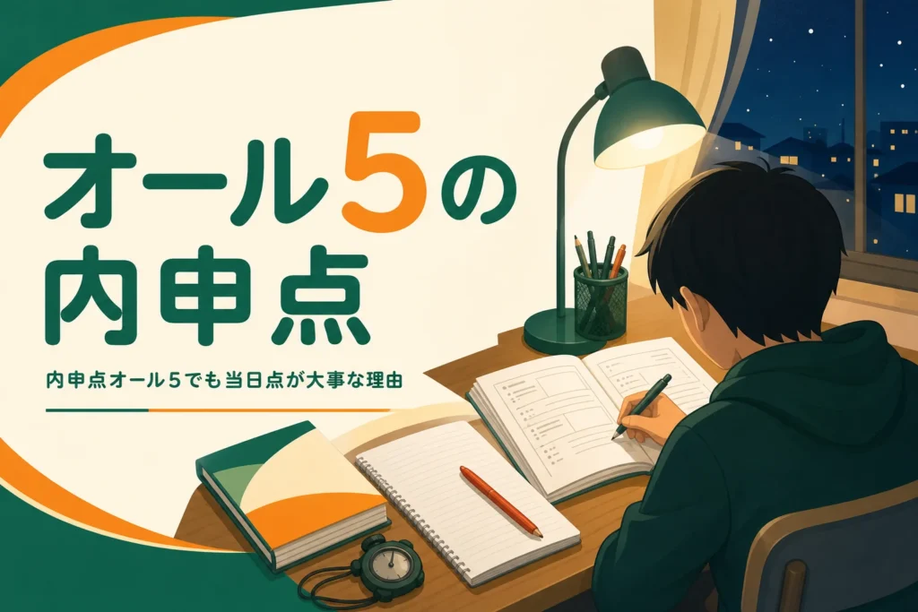 オール5の内申点と偏差値の考え方、満点の内申でも当日点が大事な理由を解説する記事のアイキャッチ