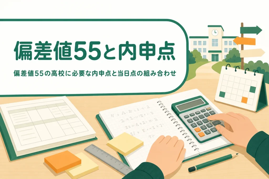 偏差値55の高校を目指す時に、内申と当日点の組み合わせを自分で計算する方法を解説する記事のアイキャッチ