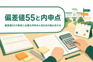 偏差値55の高校を目指す時に、内申と当日点の組み合わせを自分で計算する方法を解説する記事のアイキャッチ