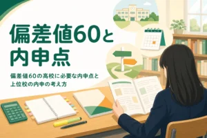 偏差値60前後の高校で、内申の重さと内申以外に見られるものの確かめ方を解説する記事のアイキャッチ