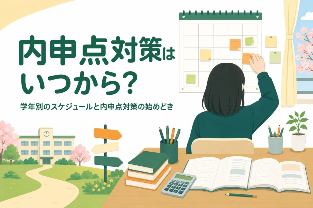 内申点対策はいつから始めるかを、学年別のスケジュールと始めどきで解説する記事のアイキャッチ