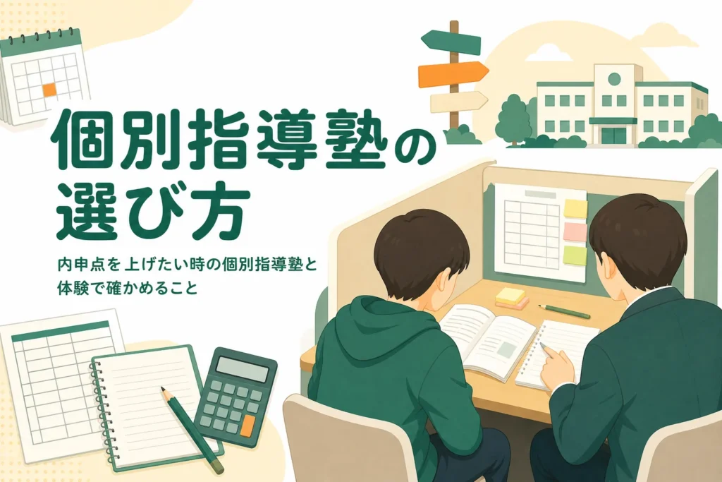 内申点を上げたい時の個別指導塾の選び方と、体験授業で確かめることを解説する記事のアイキャッチ
