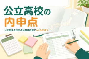 公立高校の内申点が都道府県ごとにどう違うかと、比率の調べ方を解説する記事のアイキャッチ
