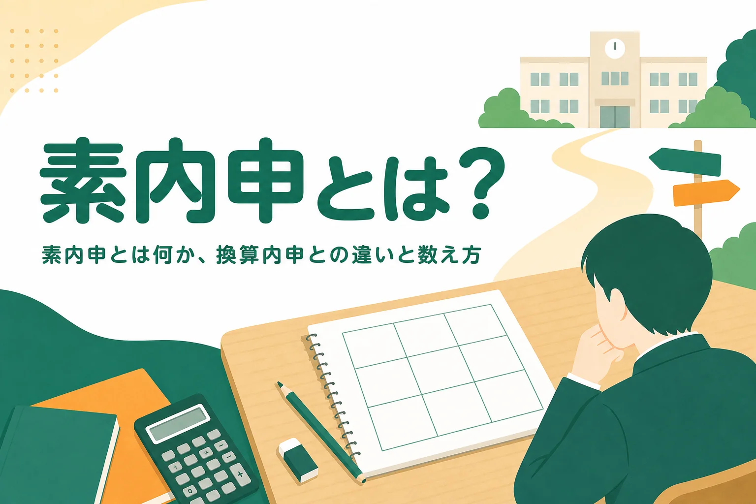 素内申とは何かを、9教科の評定の数え方と換算内申との違いで解説する記事のアイキャッチ