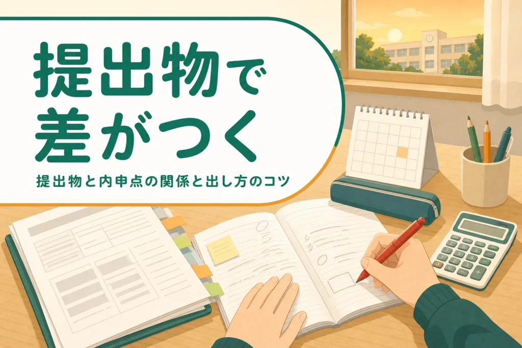 提出物と内申点の関係を、ワーク・ノート・課題の出し方から解説する記事のアイキャッチ