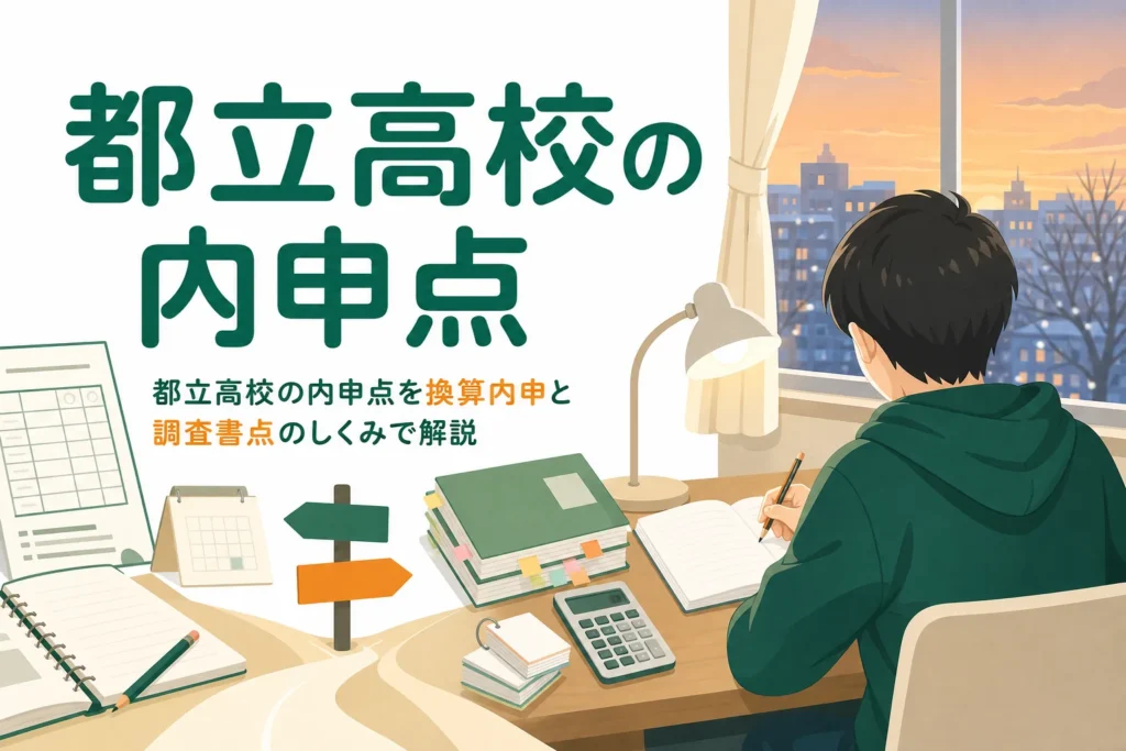 都立高校の内申点のしくみを、換算内申と調査書点に分けて解説する記事のアイキャッチ