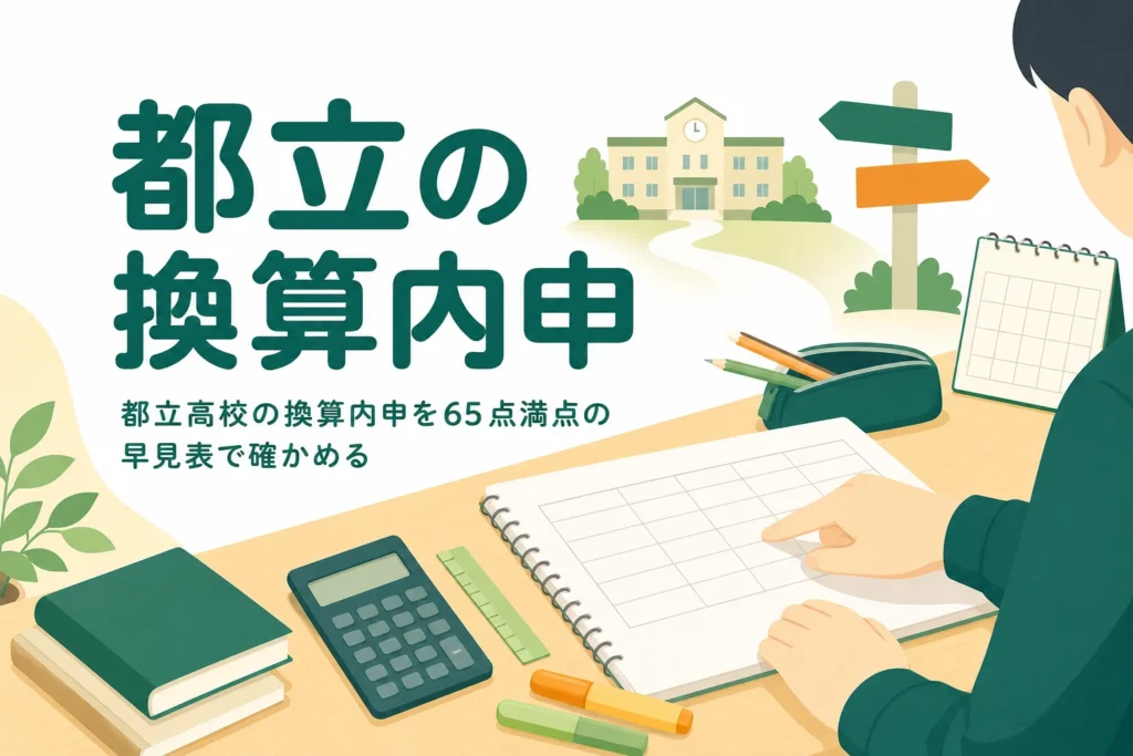 都立高校の換算内申を、65点満点の数え方と早見表で解説する記事のアイキャッチ