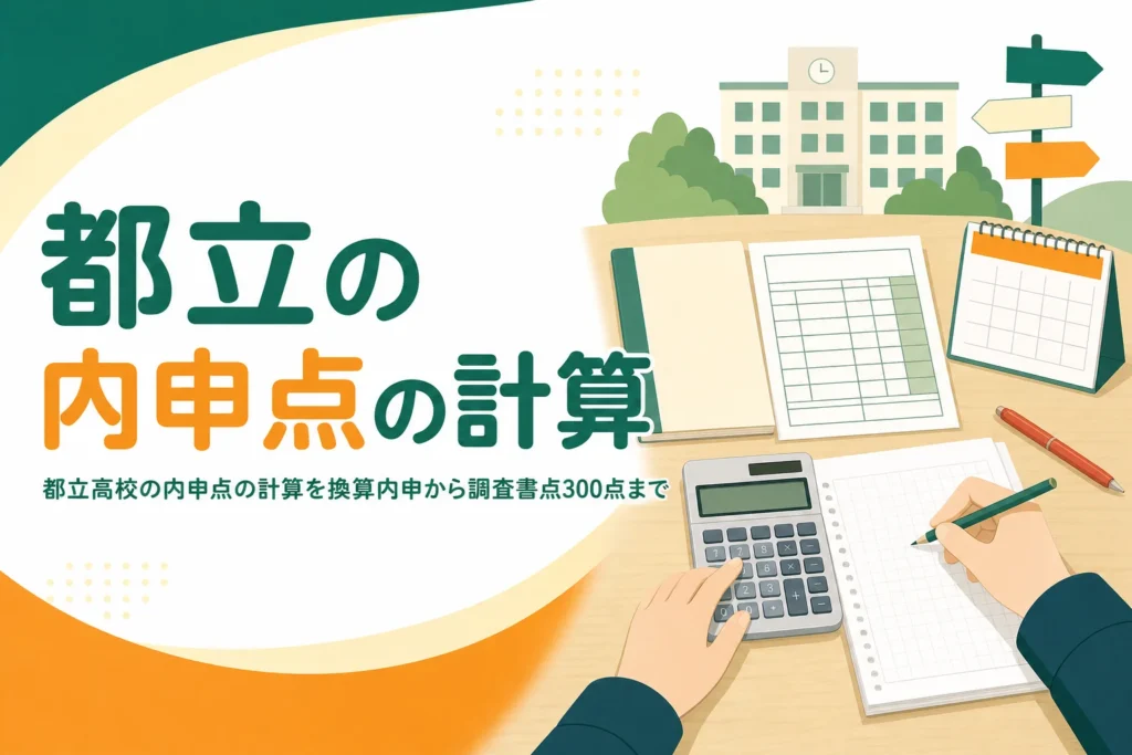 都立高校の内申点の計算方法を、換算内申から調査書点300点まで順に解説する記事のアイキャッチ